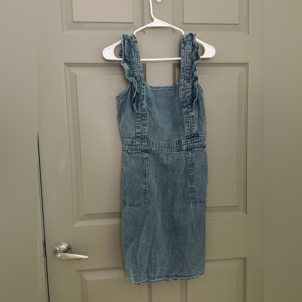 Japna Blue Denim Ruffled Strap Midi Dress